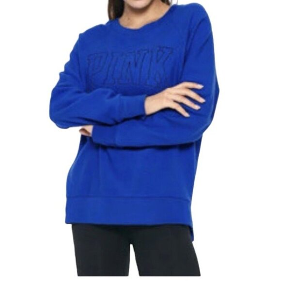 PINK Victoria's Secret Sweaters - PINK Victoria Secret Blue Crew Neck Long Sleeve Fleece Pullover Sweater Size XS